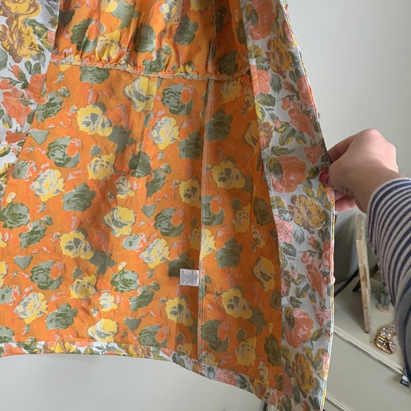 MOODIE Women's Size M Orange & Yellow Jacquard Floral Puffy Sleeved Mini Dress - Picture 12 of 15